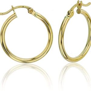 14k Yellow Gold GP. Solid Polished Round Hoop Earrings for Women 15mm.